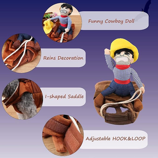 SEIS Pet Riding Costume Novelty Pet Supplies Cowboy Rider Horse Riding Designed Dog Apparel Party Dressing up Clothing Halloween (XL)