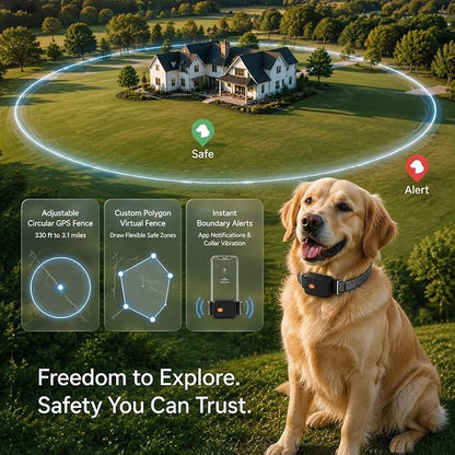 GPS Dog Collar, Wireless Pet Fence & GPS Pet Tracker Pink | GPS dog collar with app control, wireless pet fence, virtual boundaries, real-time tracking and activity monitoring，no fee.