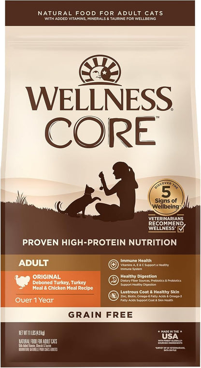 Wellness CORE Adult Dry Cat Food, Natural, Grain Free Kibble, Turkey, Turkey Meal and Chicken Recipe, 11 lb Bag