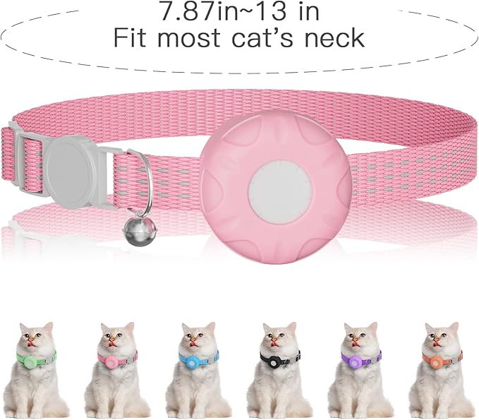 Cat Tracker,No Monthly Fee GPS Trackers for Cats Work with Apple Find My App(iOS Only),Real-Time Location Tracking,Cat Tracker GPS Collar with Safety Elastic Buckle-Pink