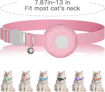 Cat Tracker,No Monthly Fee GPS Trackers for Cats Work with Apple Find My App(iOS Only),Real-Time Location Tracking,Cat Tracker GPS Collar with Safety Elastic Buckle-Pink