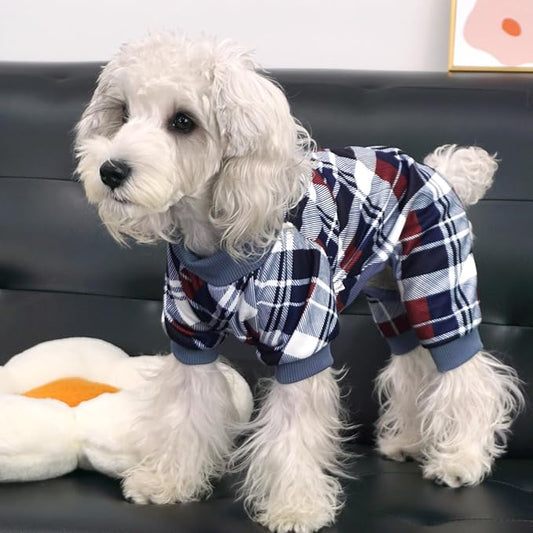 XPUDAC Dog Pajamas Soft Strechy Plaid Doggie Clothes for Small Medium Girl Boy Cat Apparel-2XL
