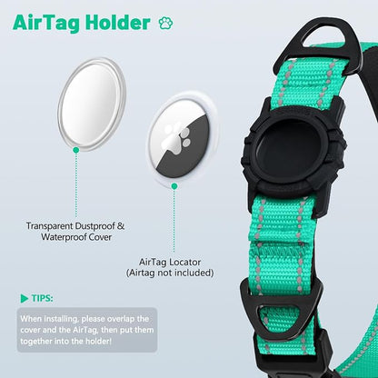 Taglory AirTag Dog Collar with Waterproof Holder for Puppy, Turquoise, XS | Reflective for Night Walks & Low-Light Safety, Track Your Pup Peace of Mind, Adjustable Soft Padded, No More Dangling Tags