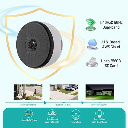 2K Window Security Camera - 4 Pack, Color Night Vision, 5G & 2.4GHz WiFi, AI Motion/Human Detection, Real-time Alarm, 2-Way Audio, Alexa, 24/7 Recording, Easy Install