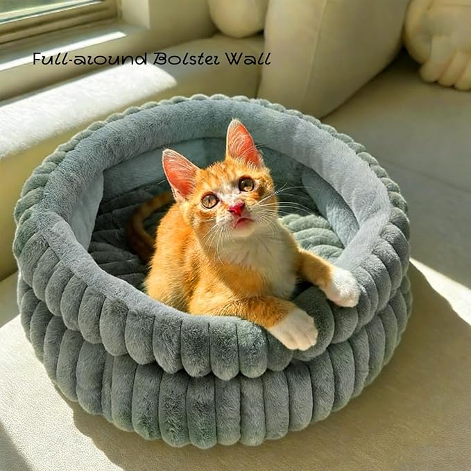 Cat Bed Kitten Bed,Round Dog Bed Cat Bed for Indoor, Soft Plush Fluffy Washable Round Sleeping Pet Bed for Puppy and Kitten with Anti-Slip Bottom (24×24 inch, Grey)