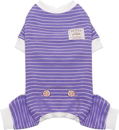 KYEESE Dog Pajamas Soft Striped Pet Jumpsuit Lightweight Doggie Jammies 4 Legs Dog Clothes Stretchable Pajamas Breathable Cozy Outfit Comfortable Onesie Sleepwear for Small Dogs,Purple Striped, Large