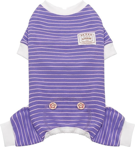 KYEESE Dog Pajamas Soft Striped Pet Jumpsuit Lightweight Doggie Jammies 4 Legs Dog Clothes Stretchable Pajamas Breathable Cozy Outfit Comfortable Onesie Sleepwear for Small Dogs,Purple Striped, Large