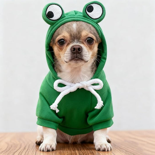 Pet Clothing Dog Transformation Frog Hoodie Autumn and Winter Warm Small Large Dog Method Dou Cat Bullfighting Clothes (Frog,S)