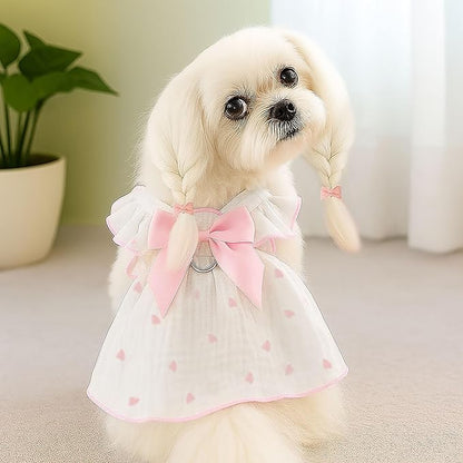 Dog Dresses for Small Dogs Girl Female Dog Cat Clothes Dress Cute Cotton Extra Summer Clothes Bow Decor Printed Love Birthday Outfit Puppy Clothes (Light Pink & Black, Medium)