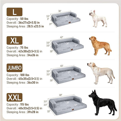 Comfort Expression Memory Foam Dog Bed for Large Medium Sized Dogs - Waterproof Orthopedic Pet Bed with Washable Removable Cover, Non-Slip Pet Sofa Couch, 36 x 27