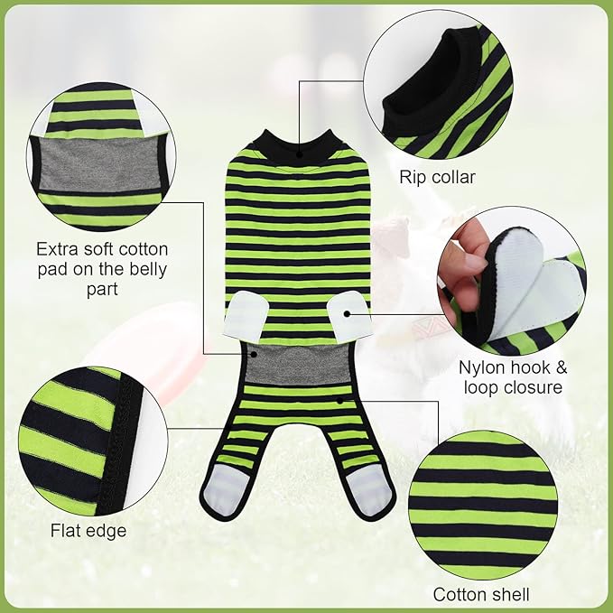2 Packs Breathable Cotton Dog Recovery Suit for After Neuter Spay Abdominal Wounds Protector, Professional Anti-Licking Onesies for Male Female Pets Surgery Bandages, M Blue & Green Stripes
