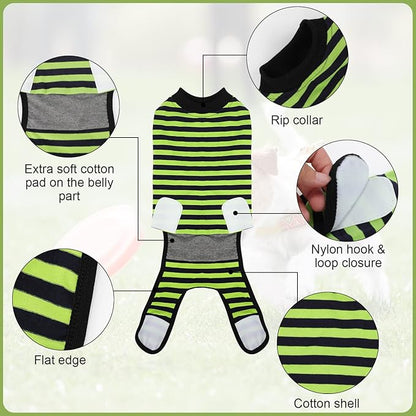 2 Packs Breathable Cotton Dog Recovery Suit for After Neuter Spay Abdominal Wounds Protector, Professional Anti-Licking Onesies for Male Female Pets Surgery Bandages, M Blue & Green Stripes