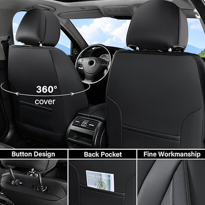 Coverado Waterproof Nappa Leather Car Seat Covers, Automotive Seat Covers，Front Car Seat Cushion & Car Seat Protector, Black Seat Covers Universal Fit for Most Cars, SUVs, Trucks