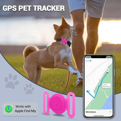 GPS Tracker for Dogs, Mini GPS Cat Tracker, IPX8 Waterproof GPS Trackers for Cats with Holder, No Monthly Fee, Work with Apple Find My(iOS Only), Smart Trackers for Dogs-YGPink-3