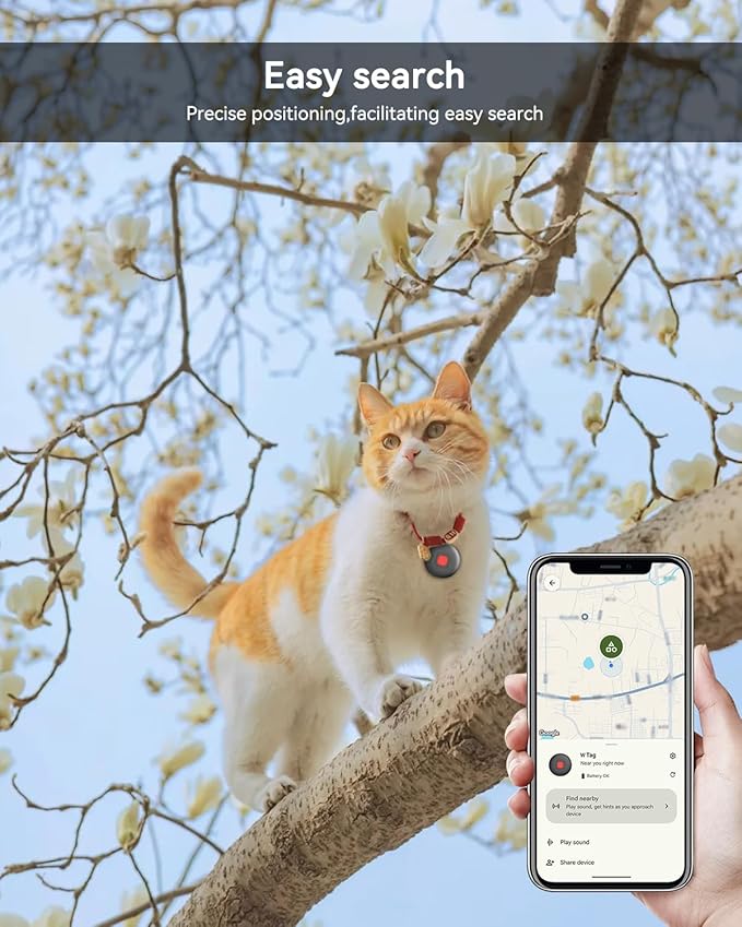 Dog Tracker, Pet Tracker for Dogs, Bluetooth Dog Tracking Tag Works with Apple Find My & Android Find Hub, IP67 Waterproof Anti-Lost Locator (White 1 Pack)