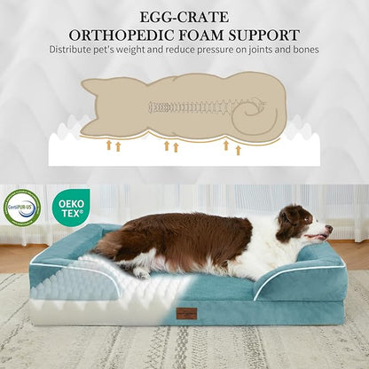 Comfort Expression Orthopedic Dog Bed for Extra Large Dogs 45x35 Inch, Waterproof Egg Crate Foam XL Pet Bed with Removable Bolsters, Dog Couch with Washable Cover & Non-Slip Bottom, Washed Blue