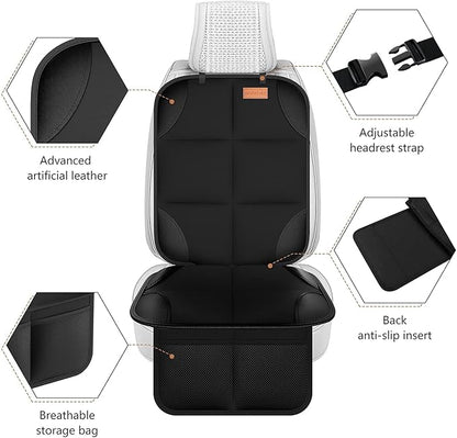 SMART ELF Car Seat Protector [1 Pack] Large Auto Protector for Child Seats with Thickest Padding and Non-Slip Backing Mesh Pockets for SUV, Sedan, Truck, Leather and Fabric - Black