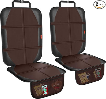 XHYANG Car Seat Protector,2 Pack Automotive Seat Protectors Baby Carseat Pad Waterproof & Durable 600D Fabric for Child Baby Car Seat Mat Vehicle Pet Cover 2 Storage Pockets (Brown)