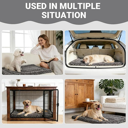 Washable Dog Bed Mat Ultra Soft Dog Crate Pad Comfy Fluffy Pet Kennel Beds Dog Sleeping Mattress for Large Jumbo Medium Small Dogs, 41 x 27 Inch, Gray