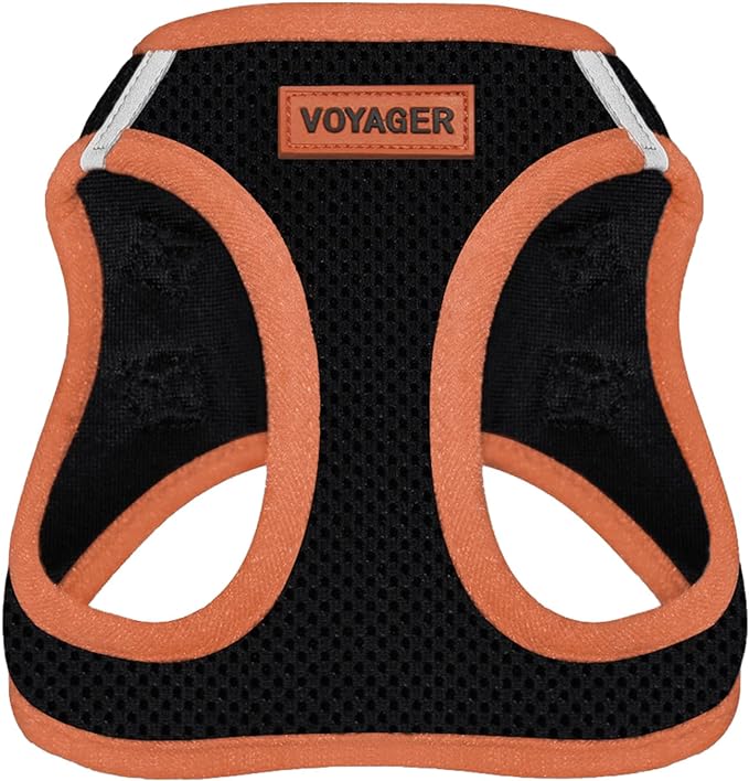 Best Pet Supplies - All Weather Mesh/Plush, Reflective, No Pull Harness for Small, Medium Dogs, Cats - Secure with Hook & Loop Fastener, Buckle, Double D-Rings - Black/Orange Trim, S