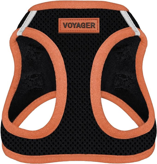 Best Pet Supplies - All Weather Mesh/Plush, Reflective, No Pull Harness for Small, Medium Dogs, Cats - Secure with Hook & Loop Fastener, Buckle, Double D-Rings - Black/Orange Trim, S