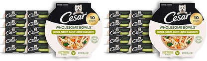 Cesar Wholesome Bowls Adult Wet Dog Food,Chicken,Carrots,Barley & Green Beans Recipe,Wet Food for Dogs,3 Oz. Bowls,10 Count (Pack of 2)