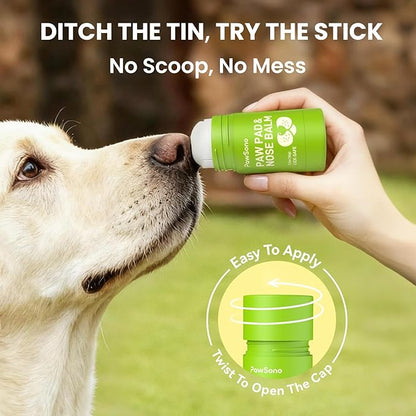 PawSono Lick-Safe Dog Paw & Nose Balm with Coconut Oil | All-Natural Moisturizer & Soother for Dry, Cracked Pads & Snout | Heat & Cold Pavement Protection Wax | Horse Hoof, Joint Care, 1.3 oz (36g)