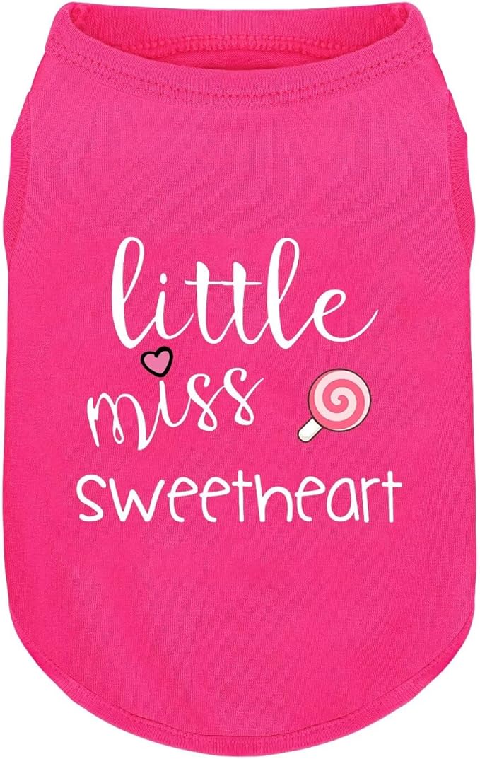 Pink Cotton Dog Shirt with 'Little Miss Sweetheart' Print, Soft & Breathable Pet Apparel for Small to Large Dogs, All-Season Sleeveless Vest, Cute and Comfortable Dog Outfit.Pink Lollipop XS