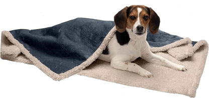Furhaven Waterproof & Self-Warming Throw Blanket for Dogs & Indoor Cats, Washable & Reflects Body Heat - Soft-Edged Terry & Sherpa Dog Blanket - Cozy Denim, Medium