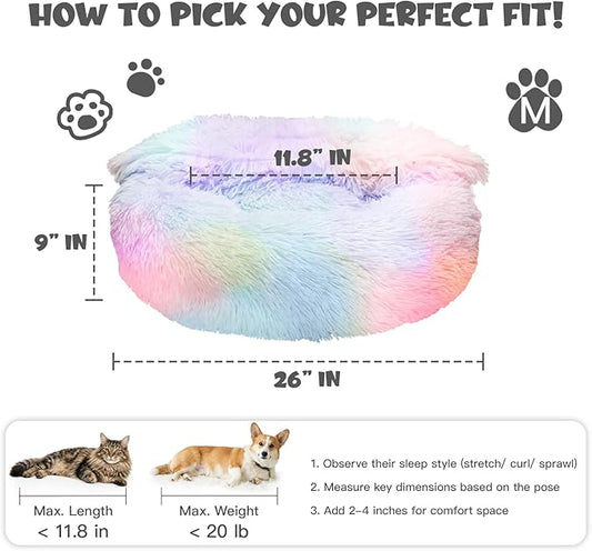 Himax Medium Dog Bed Washable, Round Dogs Beds with Blanket Attached, Calming Dog Bed, Multi-Colored (20"/26"/35")…