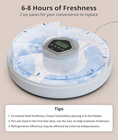 Automatic Wet Food Cat Feeder, Auto Timed Wet Cat Food Dispenser, 5 Meal Timed Programmable Pet Feeder with 2 Ice Packs for Kitten and Small Dog Food Dispenser, Dual Power & Easy to Clean