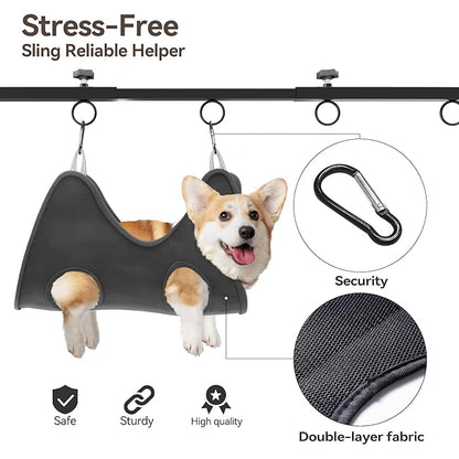 Adjustable Pet Grooming Arm for Table: 42" Height & 27"-39" Width, Clamp Fits Up to 2.76", Includes Hammock & 2 No-Sit Nooses, Heavy-Duty Dog Grooming Station for Home Use, Nail Trimming & Drying