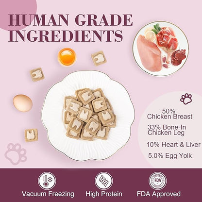 Dylan's cabin Freeze Dried Chicken Cat & Dog Treats - High Protein Dental Bites with Bone-in Thigh, Egg Yolk Training Kitten Puppy Snack for Coat Oral Health, 46pcs