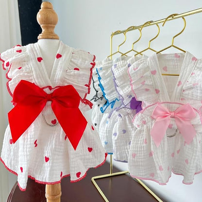 TAPBULL Dog Dresses, Fashionable Pet Dog Clothes with Heart Design, Cute Cat Birthday Dress Outfit (Pink/Red/Blue/Purple/Black 5-Pack), Medium