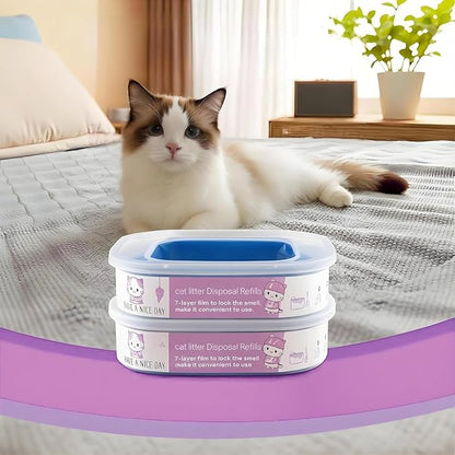 4 Pack 28FT Cat Litter Refill Cartridge, Compatible with Pet Genie Standard/Plus/Style Pail Refills, Up to 16 Months of Supply, 7 layer Odor Control Jumbo Refill Cartridge