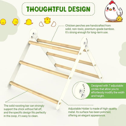 Bamboo Adjustable Chicken Perches, with Adjustable 7 Circles Holder, Strong Roost Bar for Coop&Brooder, Training Perch for Chicks, El Pollitos, La Pollita, Easy to Install & Clean, Fun Toys for Chicks