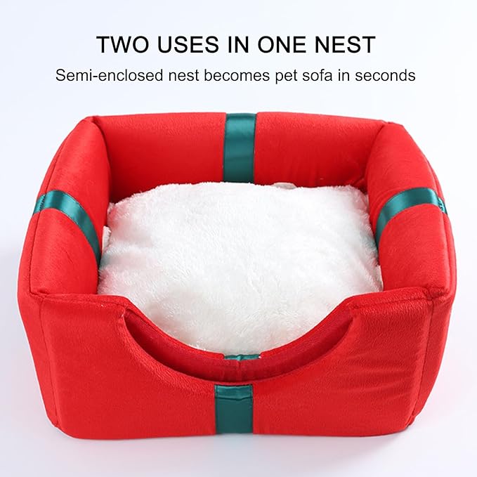 awakentti 2-in-1 Christmas Cat Bed, Can Be Used as a Christmas Cat Litter or a Christmas Cat Sofa Bed, Machine Washable and Tumble Dry for Small Dog or Bunny