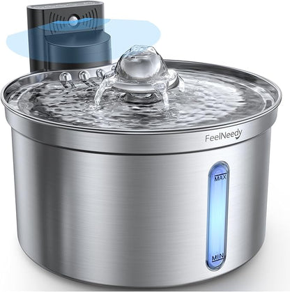 Wireless Cat Water Fountain - Safe Water-Electricity Separation, 3.5L Stainless Steel, XL Filter for Less Replacement, 4000mAh Battery, Motion Sensor & Ultra-Quiet Pump - FEELNEEDY