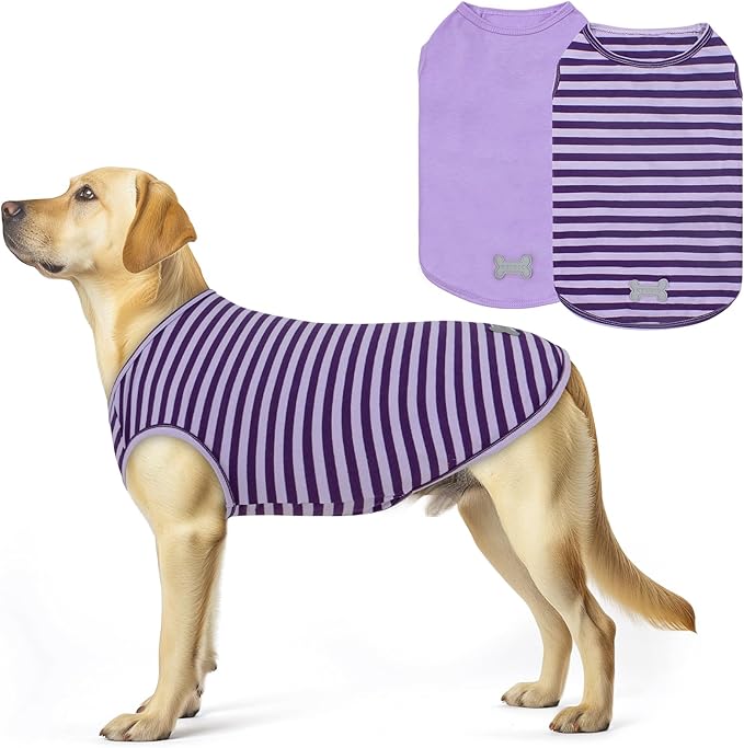 KYEESE 2Pack Dog Shirt, Soft Striped Dogs T Shirts, Lightweight Pet Tank Top, Sleeveless Dog Shirt for Large Dogs, Stretchy Comfortable Pet Vest, Purple, 3XL