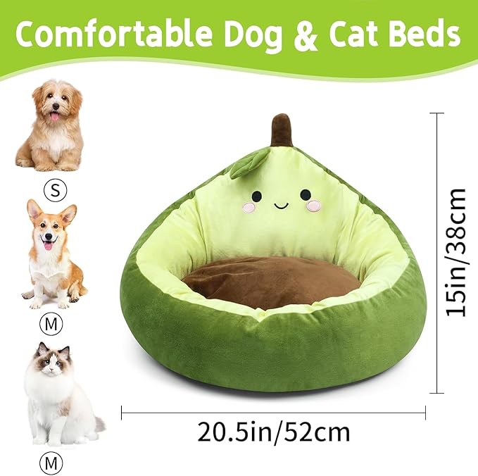 Avocado Calming Dog Bed & Cat Bed for Small Dogs, Cute Pet Bed Round Cat Bed Washable Plush Bed