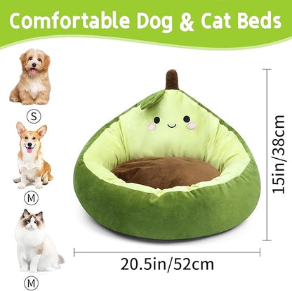 Avocado Calming Dog Bed & Cat Bed for Small Dogs, Cute Pet Bed Round Cat Bed Washable Plush Bed
