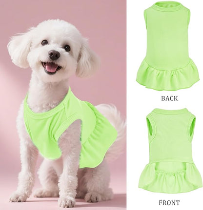 2 Pcs Dog Dresses Cat Skirt Solid Color Dog Clothes Summer Sleeveless Puppy Girl Clothes for Small Pet Dogs Cats (Yellow,Green, Large)