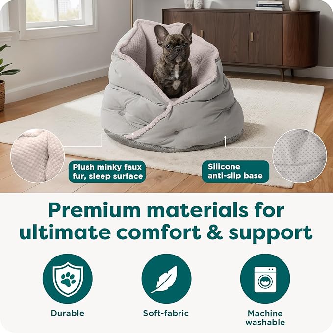 Furhaven 24" Round Pet Bed for Indoor Cats & Medium/Small Dogs, 100% Washable, For Pets Up to 35 lbs - Minky Plush & Velvet Hug Bed - Silver Gray, 24-inch