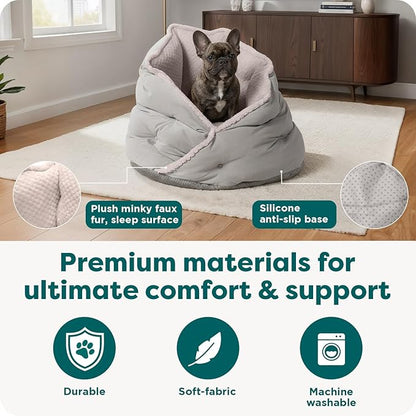 Furhaven 24" Round Pet Bed for Indoor Cats & Medium/Small Dogs, 100% Washable, For Pets Up to 35 lbs - Minky Plush & Velvet Hug Bed - Silver Gray, 24-inch