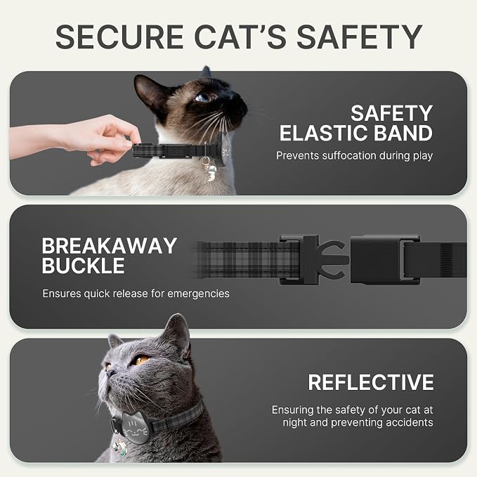 AirTag Cat Collar, Reflective Breakaway Cat Collar, Hidden Holder with Bell | Compatible with Apple AirTag 1st & 2nd Gen, Lightweight Water-Resistant Strap for Cats, AirTag Not Included