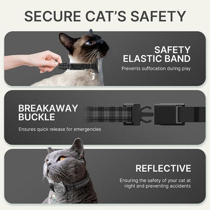 AirTag Cat Collar, Reflective Breakaway Cat Collar, Hidden Holder with Bell | Compatible with Apple AirTag 1st & 2nd Gen, Lightweight Water-Resistant Strap for Cats, AirTag Not Included