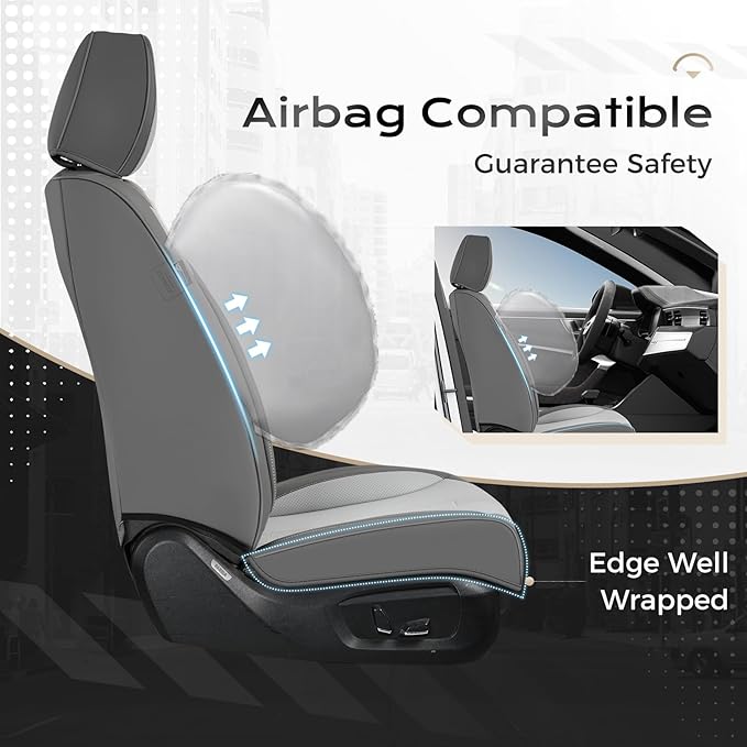 Coverado Car Seat Covers with Lumbar Support, Front Covers for Cars, Universal Automotive Seat Cover, Waterproof, Leather Car Seat Cushion, Interior Seat Protectors for Most Cars