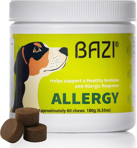 BAZI Allergy Relief Dog Chews – Quercetin, Turmeric, Ashwagandha, Probiotics & Colostrum – Seasonal Allergy, Immune & Digestive Support – for Itchy Skin & Hot Spots – All Breeds & Sizes