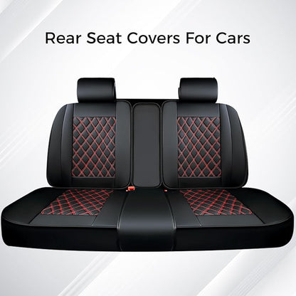 Huidasource Rear Bench Car Seat Covers, Split Back Leather Seat Cover Velcro Adjustable, Compatible with Armrests, Seat Belts, Child Safety Seats, Fit for Most Cars SUVs Trucks (Back Row/Black&Red)