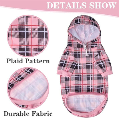 EXPAWLORER Plaid Dog Hoodie - British Style Warm Dog Sweater Shirt with Leash Hole,Pitbull Clothes Outfits,Winter Coat Apparel for All Breeds Puppy Girl Boy-Cat Apparel,Pink X-Large